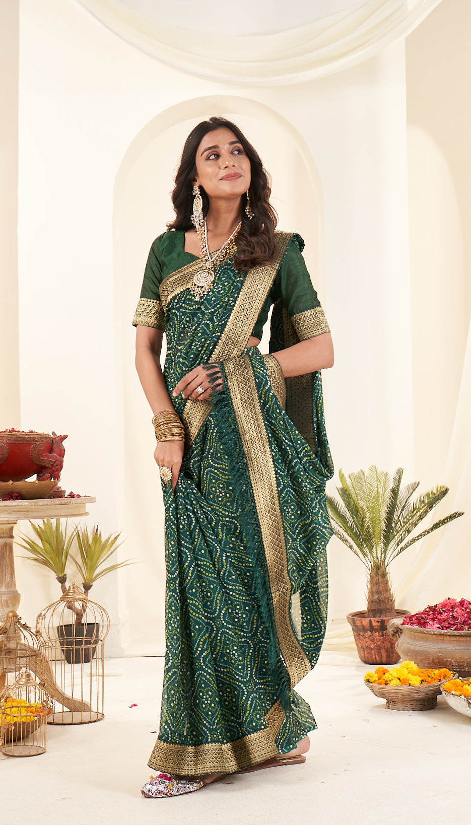 Green Bandhani Georgette Saree